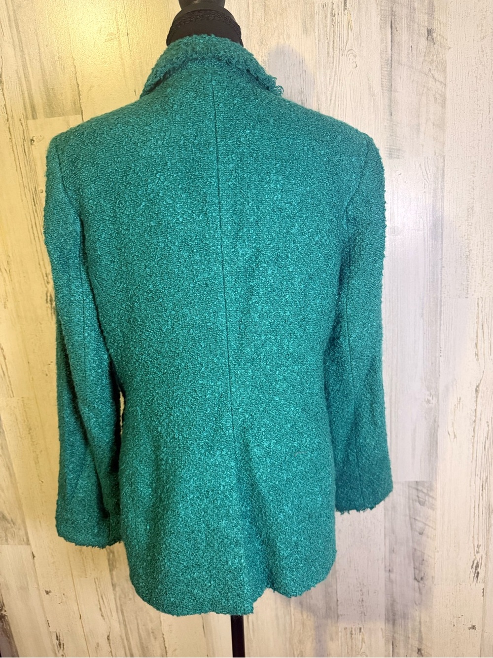 Dennis by Dennis Basso Teal Green Bouclé Tweed Double Breasted Blazer Sz 6 - Picture 5 of 8